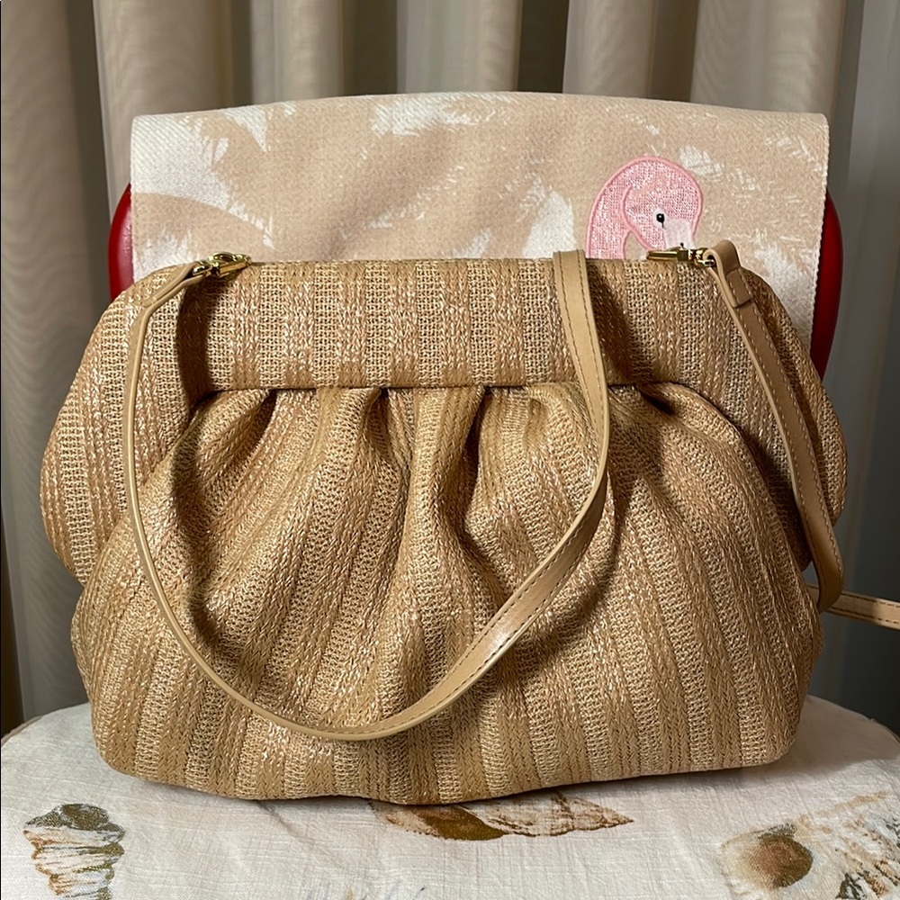 Tan Slouchy Shoulder Bag with Woven Design